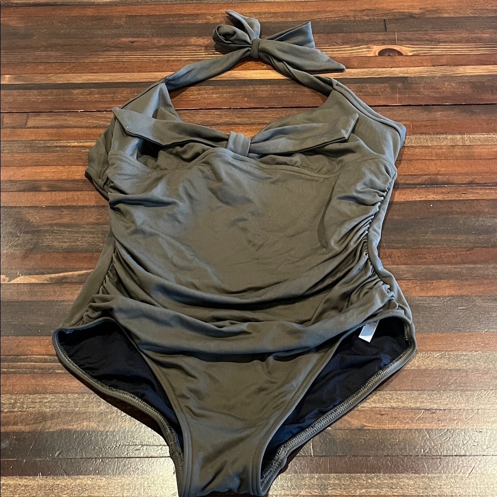 Seafolly Olive Green One-Piece Halter Swimsuit size 12